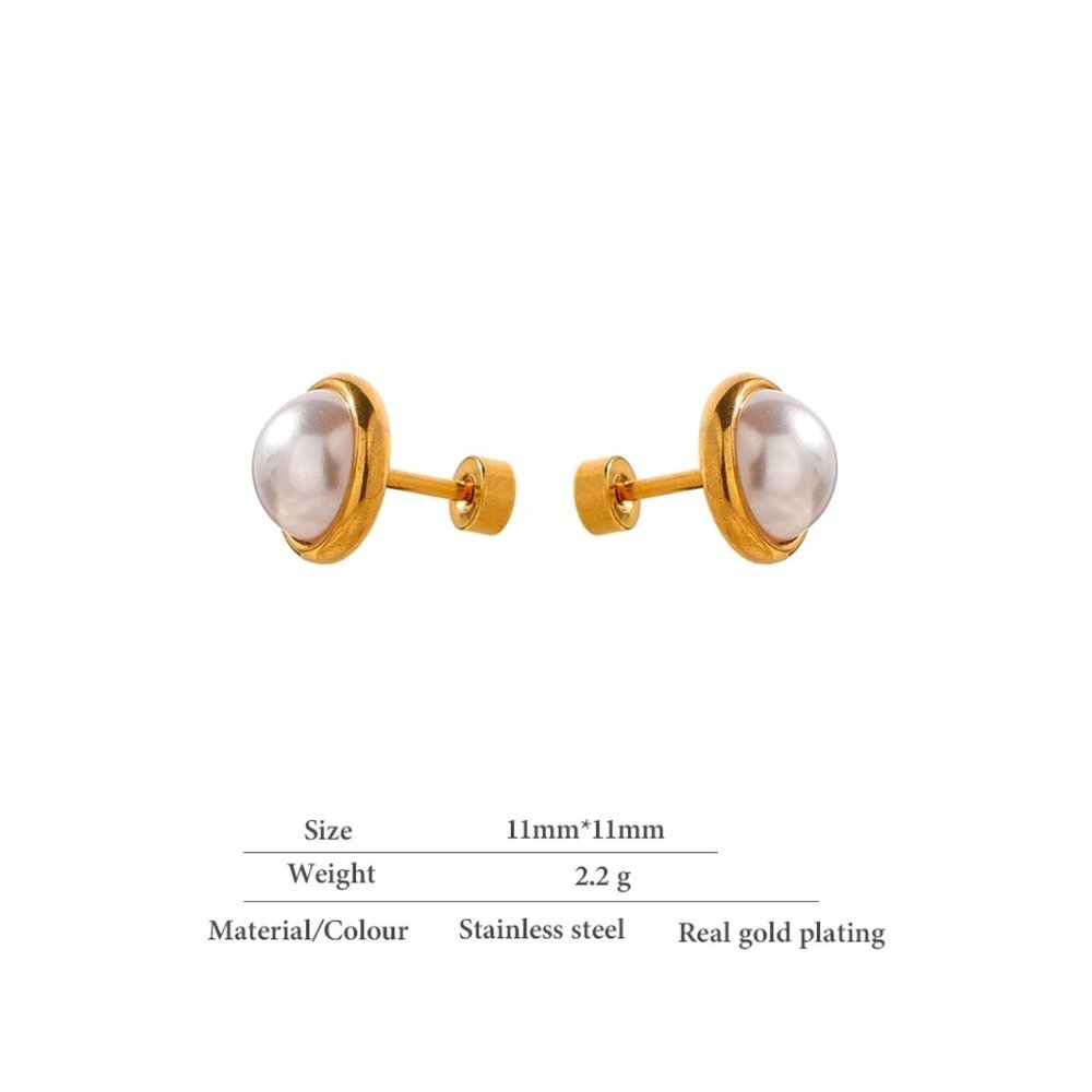 NEW 18K Gold Plated Pearl Stud Earrings - Picture 6 of 6